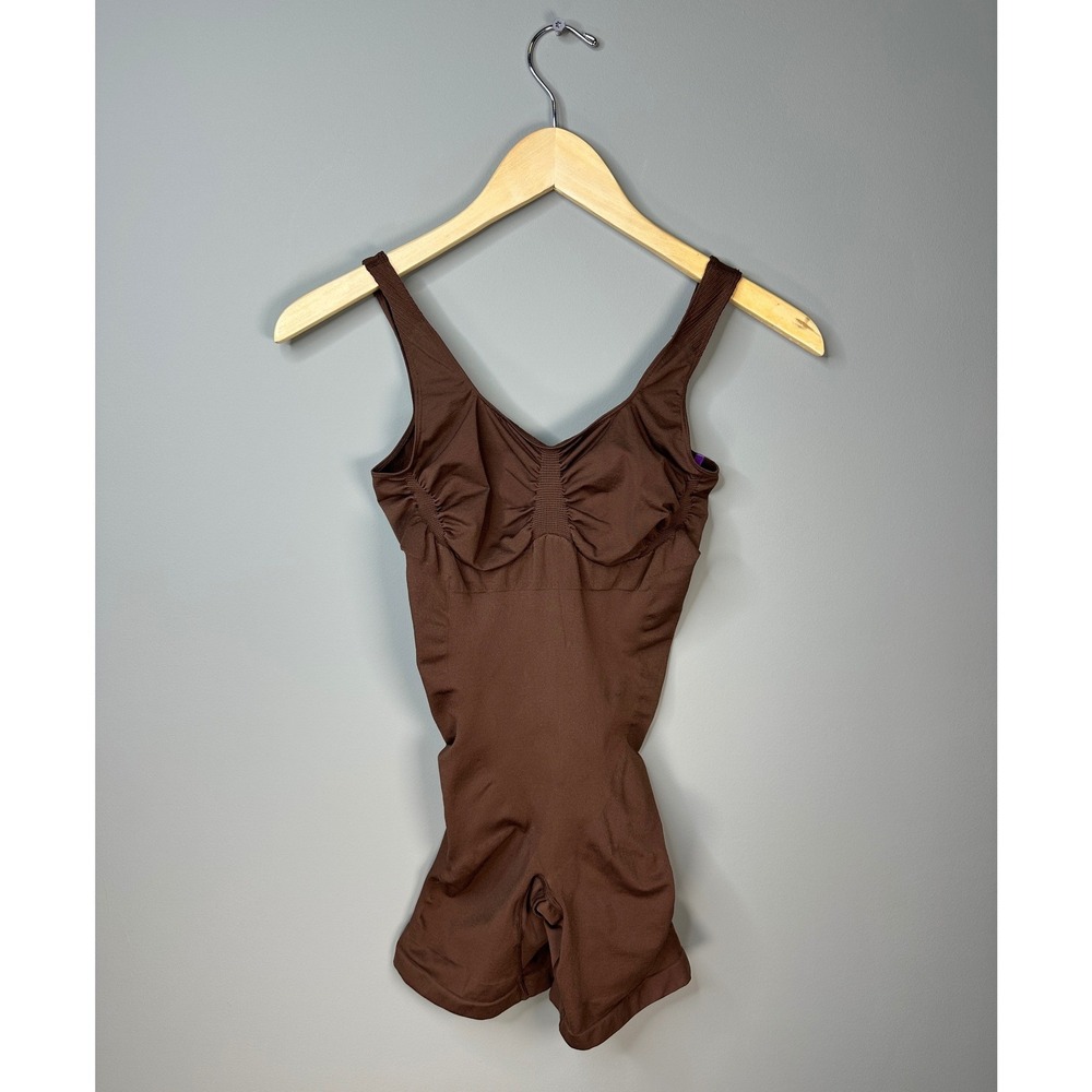 Yitty Shapewear Bodysuit Womens XL/XXL Brown Ruched V-Neck Sleeveless